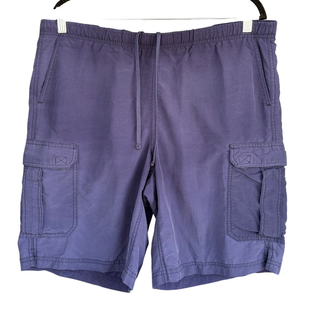 LL Bean Mens Navy Blue Supplex Nylon Cargo Swim Trunks Board Shorts Medium